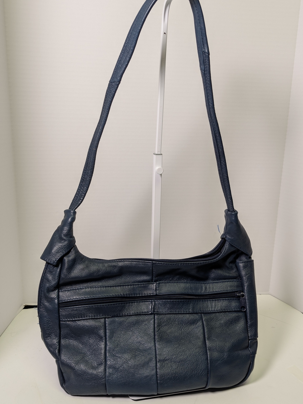 Classic Navy Leather Hobo Shoulder Bag